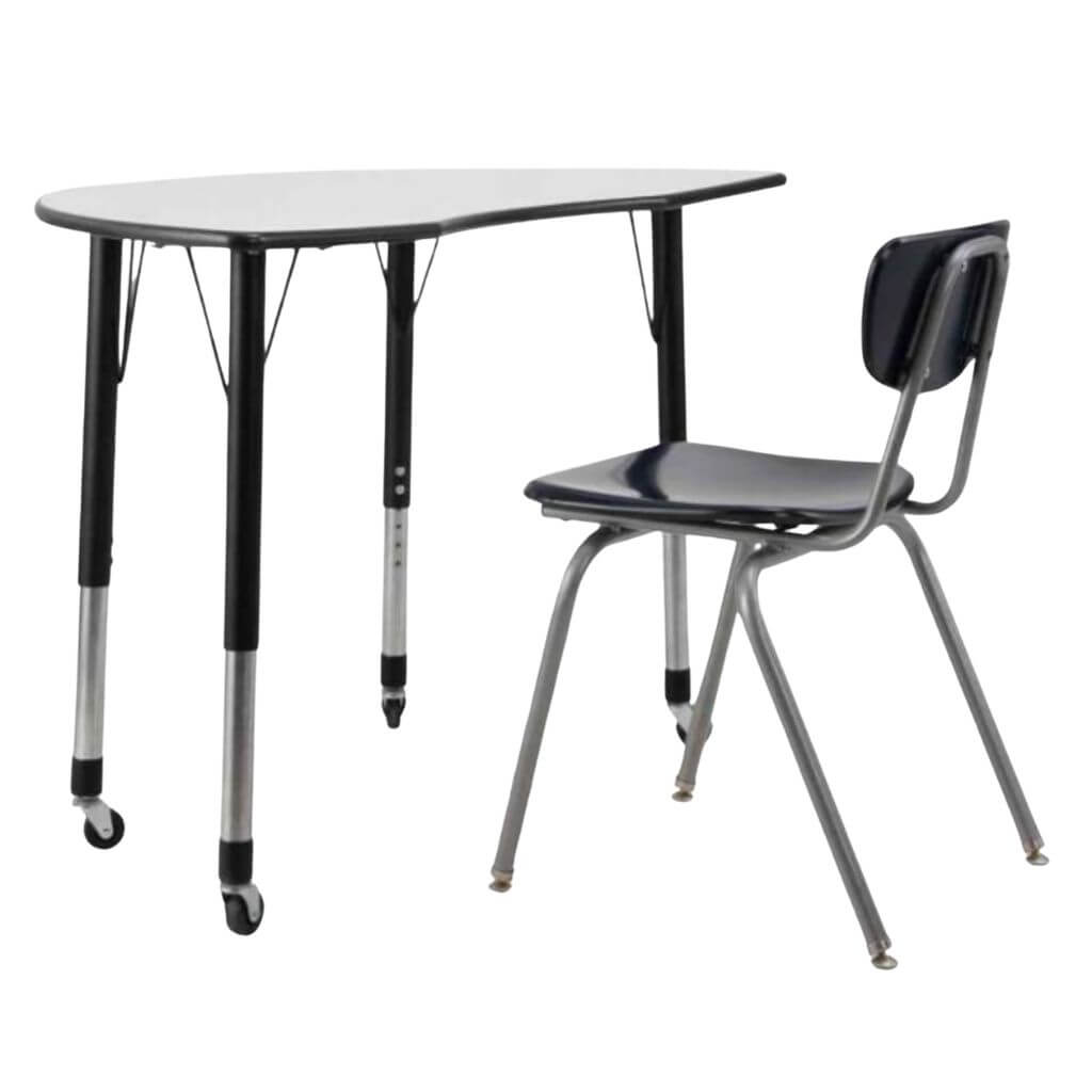 Black Kidney Mobile Student Desk with Chair