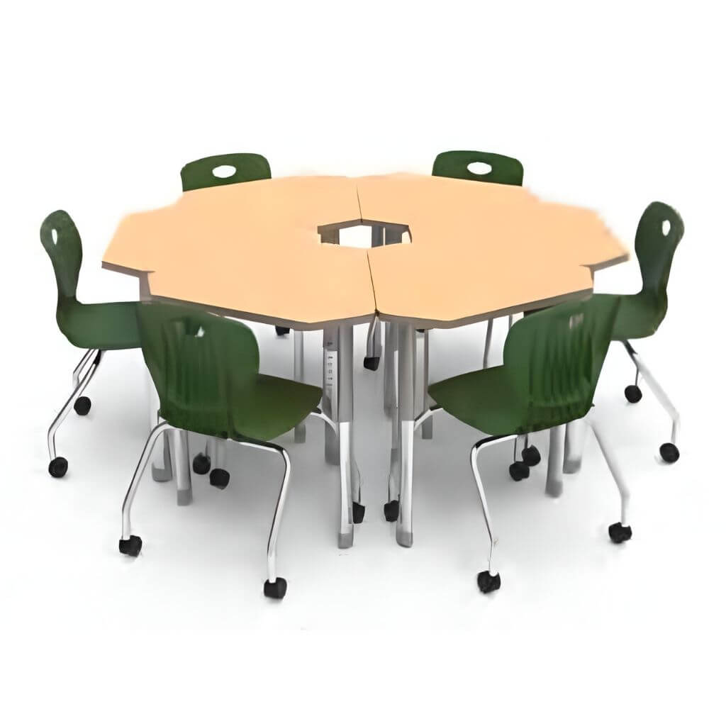 Hex Collaborative Table Set with Rolling Chairs