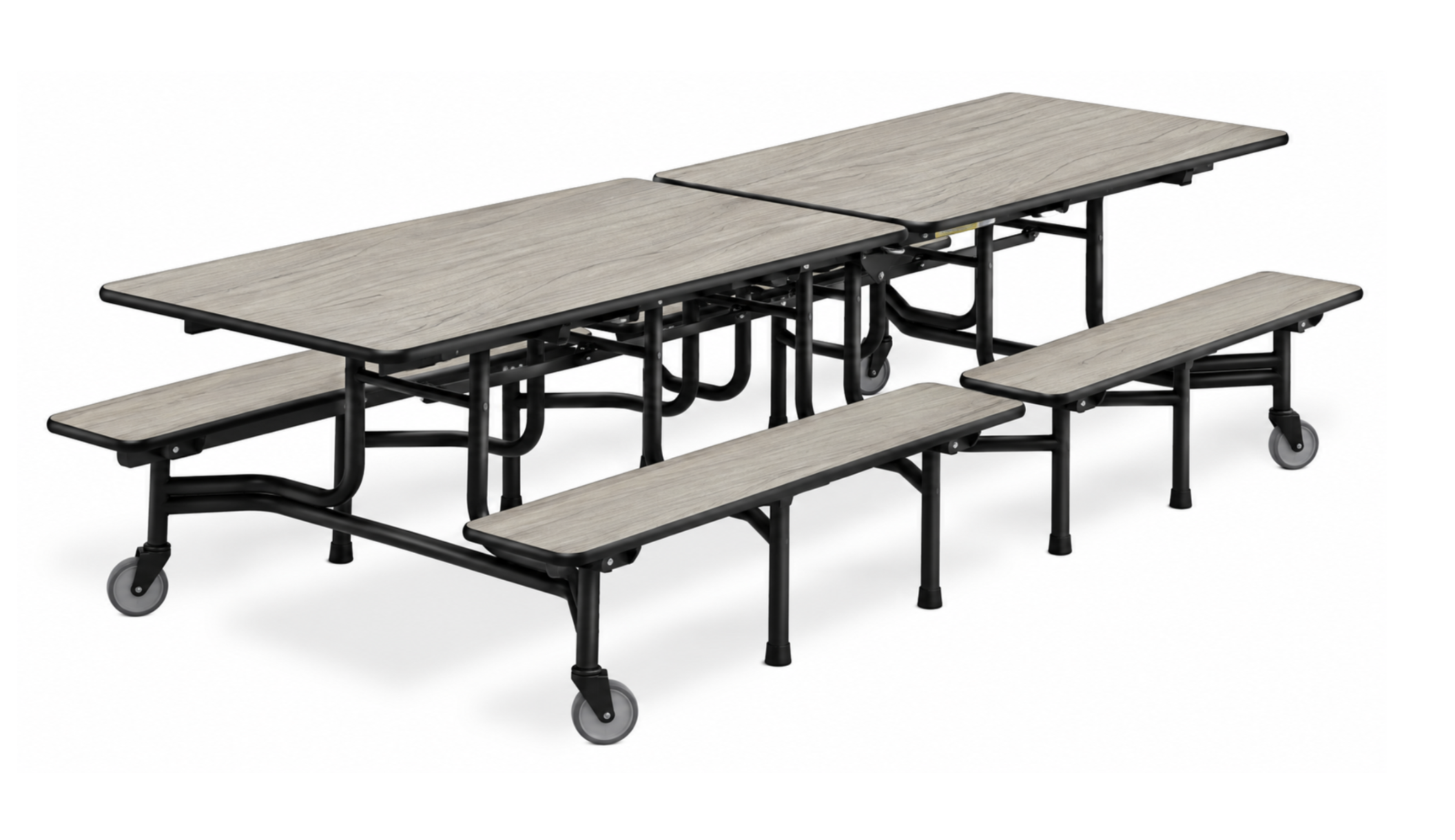 Bench Style Cafeteria Table — 8 ft — Weathered Grey Woodgrain