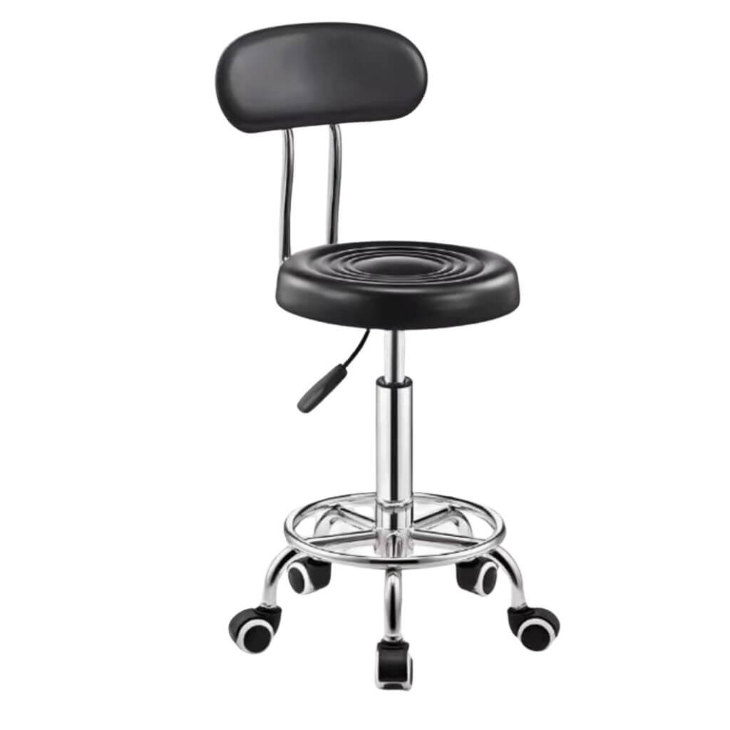 Black Rolling Stool with Backrest