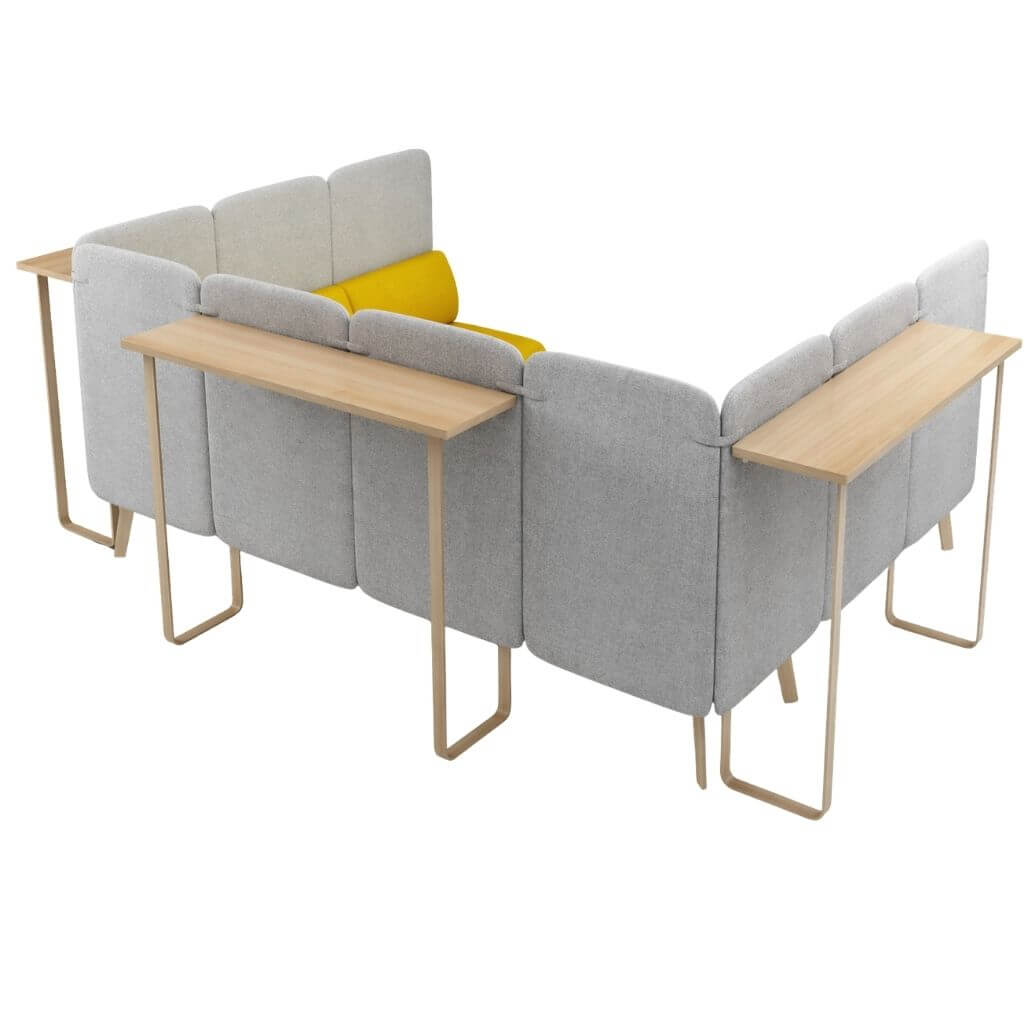 Gray Modular Lounge Sofa with Standing Tables