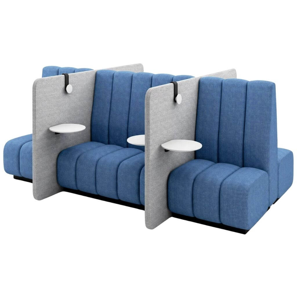Blue Ribbed Privacy Lounge Row with Tablet Arms