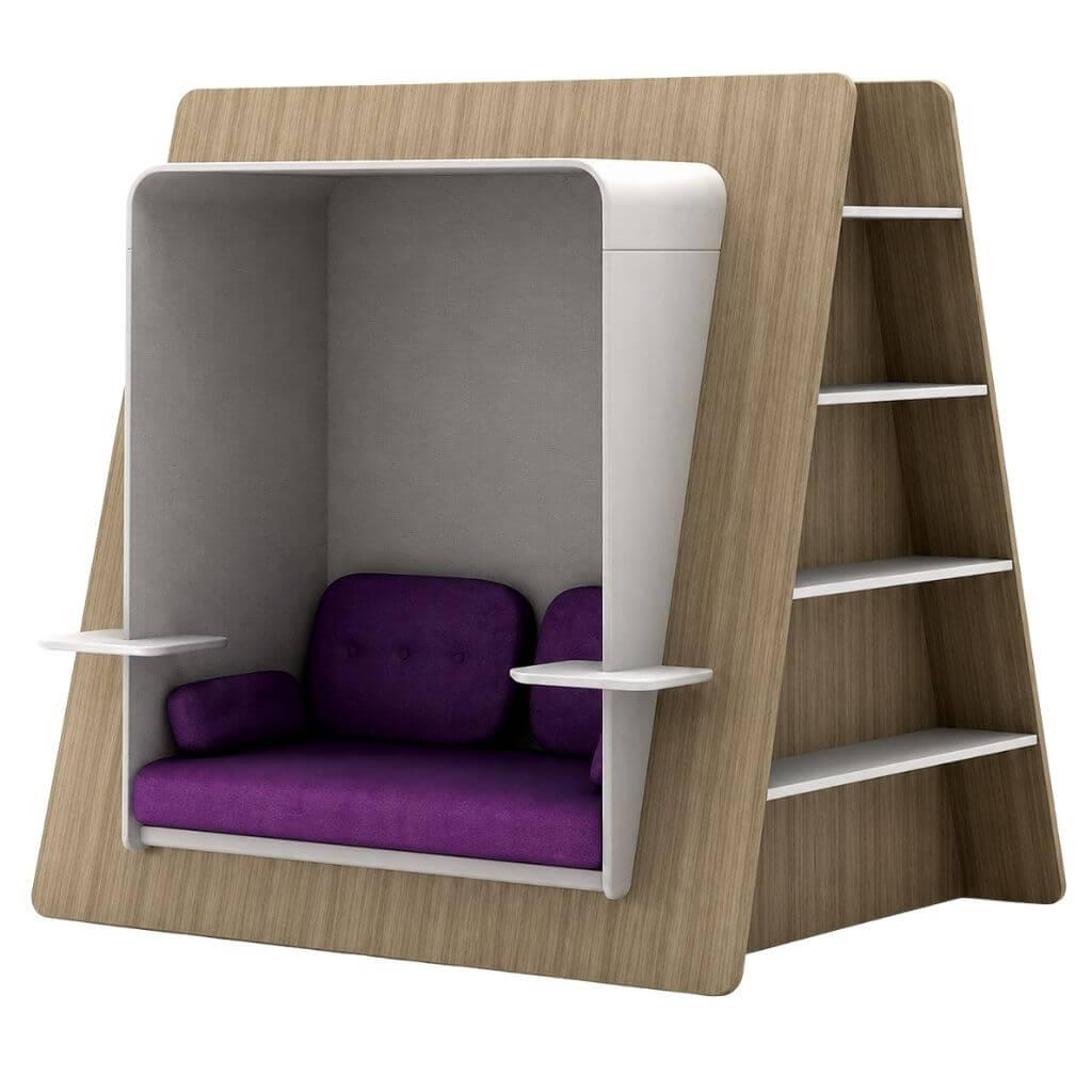 A-Frame Lounge Privacy Booth with Integrated Shelving