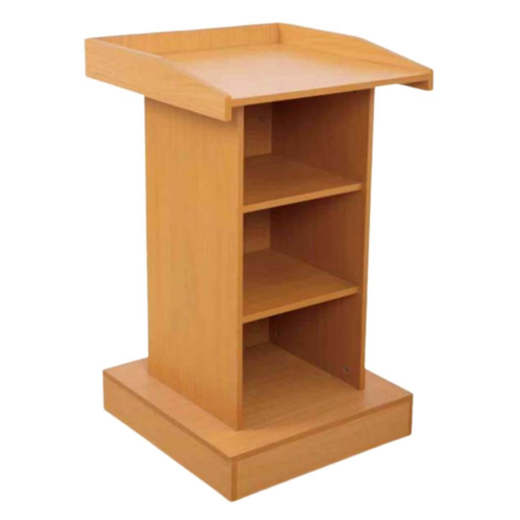 Natural Wood Lectern Podium with Shelves
