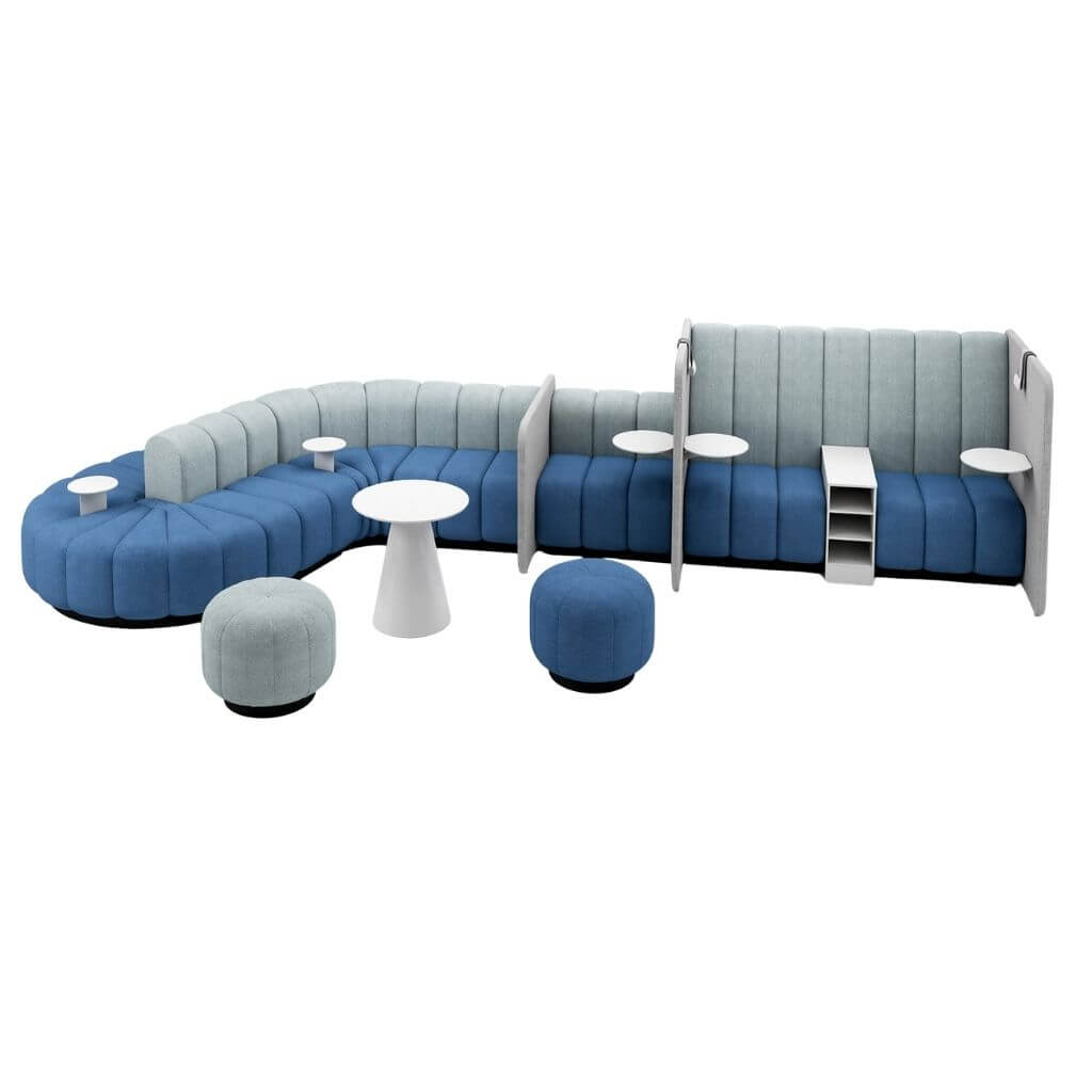 Blue Large Modular Ribbed Lounge Set with Tables and Ottomans