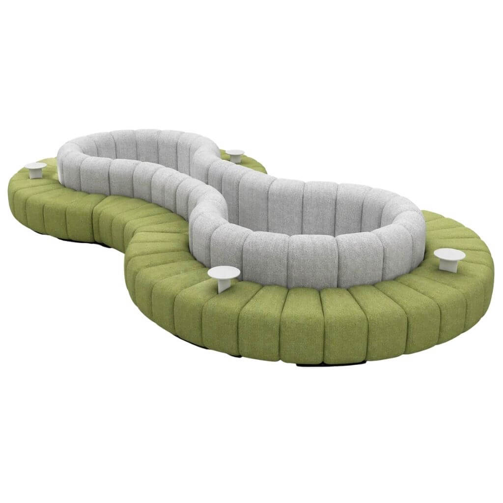 Green Double Curve Ribbed Lounge Seating with Gray Backrest