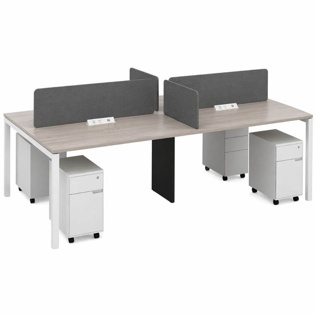 Gray 2-Person Workstation Desk with Privacy Panels and Mobile Pedestals