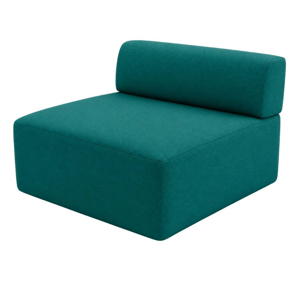 Teal Armless Lounge Chair with Rounded Bolster Back
