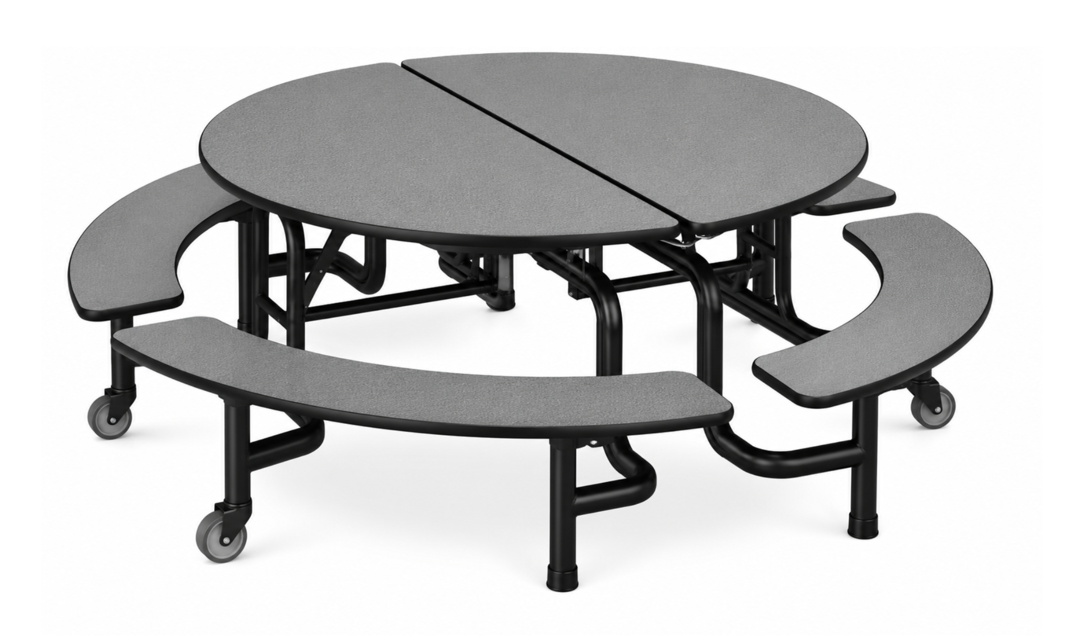 Round Folding Cafeteria Table — 59" with Curved Benches — Grey Laminate