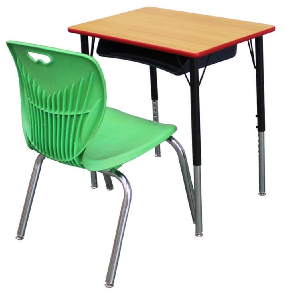 Adjustable Student Desk with Front Book Basket & Chair