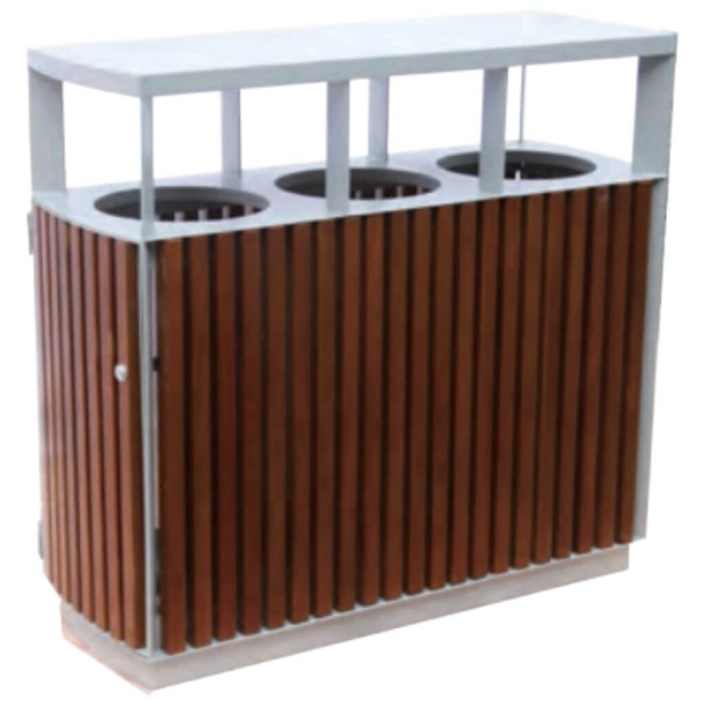 Canopy Triple Stream Recycling Receptacle Wood