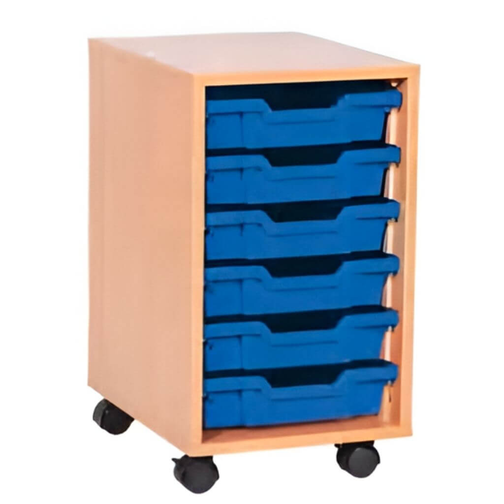 Mobile Classroom Tray Storage Cart Wood