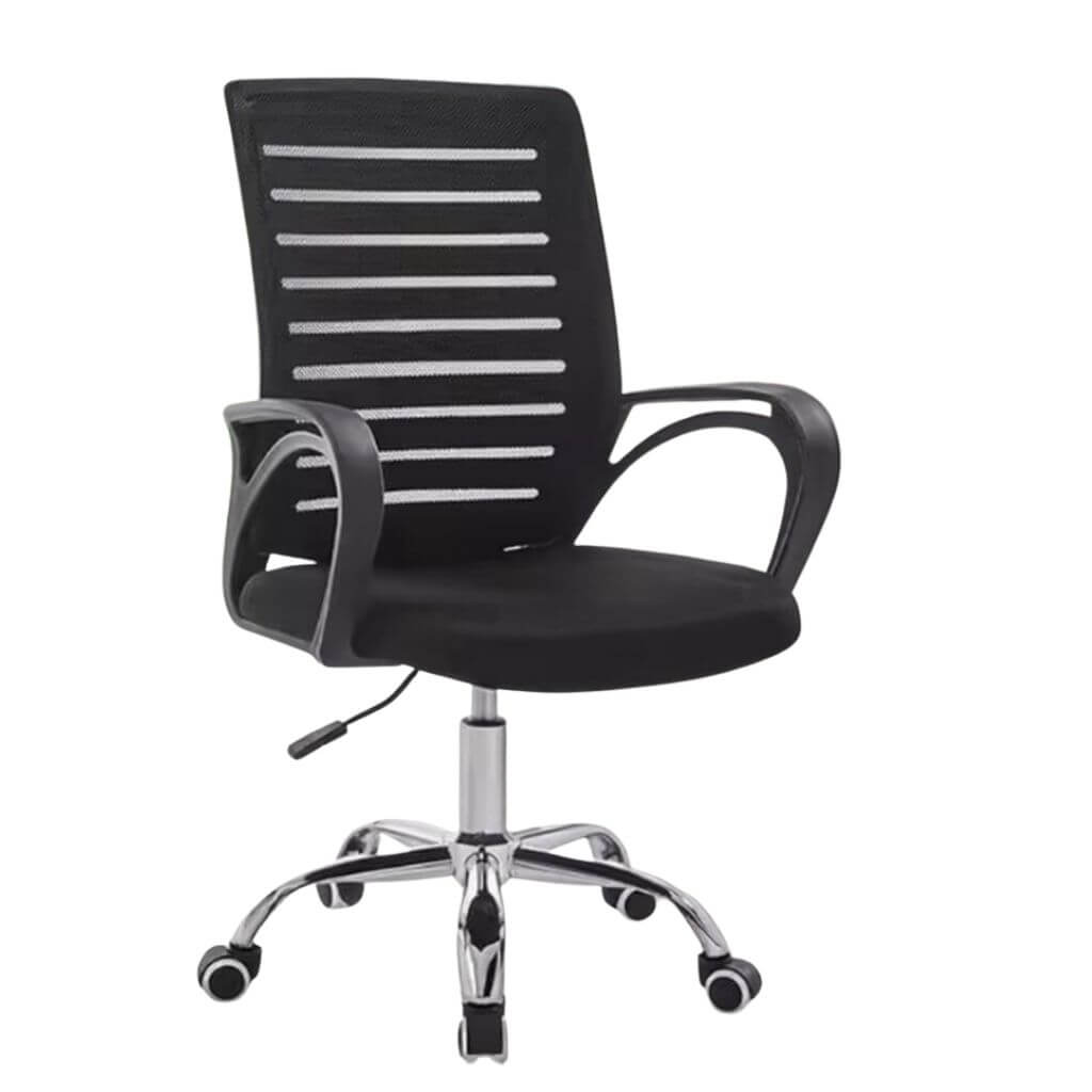 Black Slatted Back Office Chair with Chrome Base