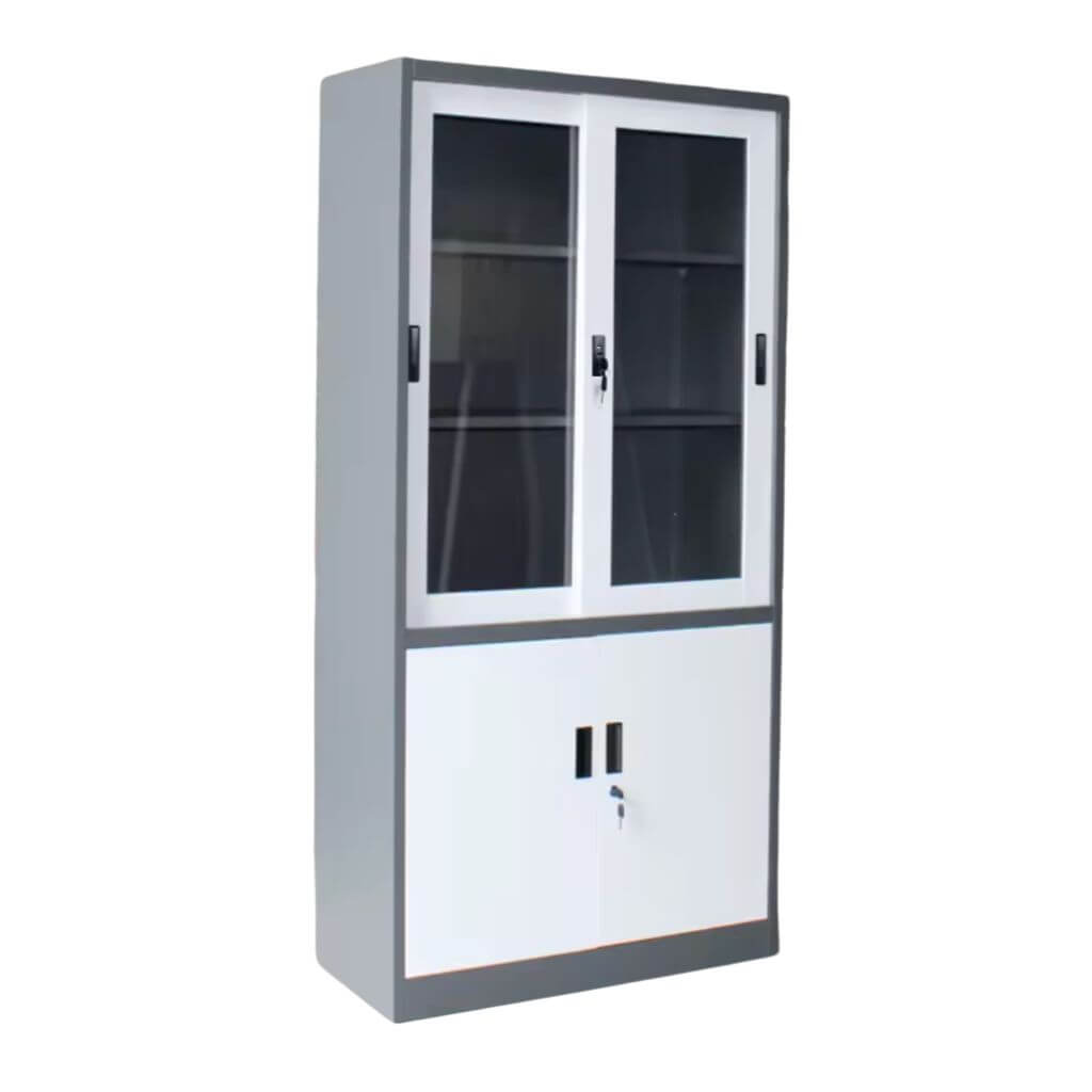 Grey Metal Glass Door Storage Cabinet