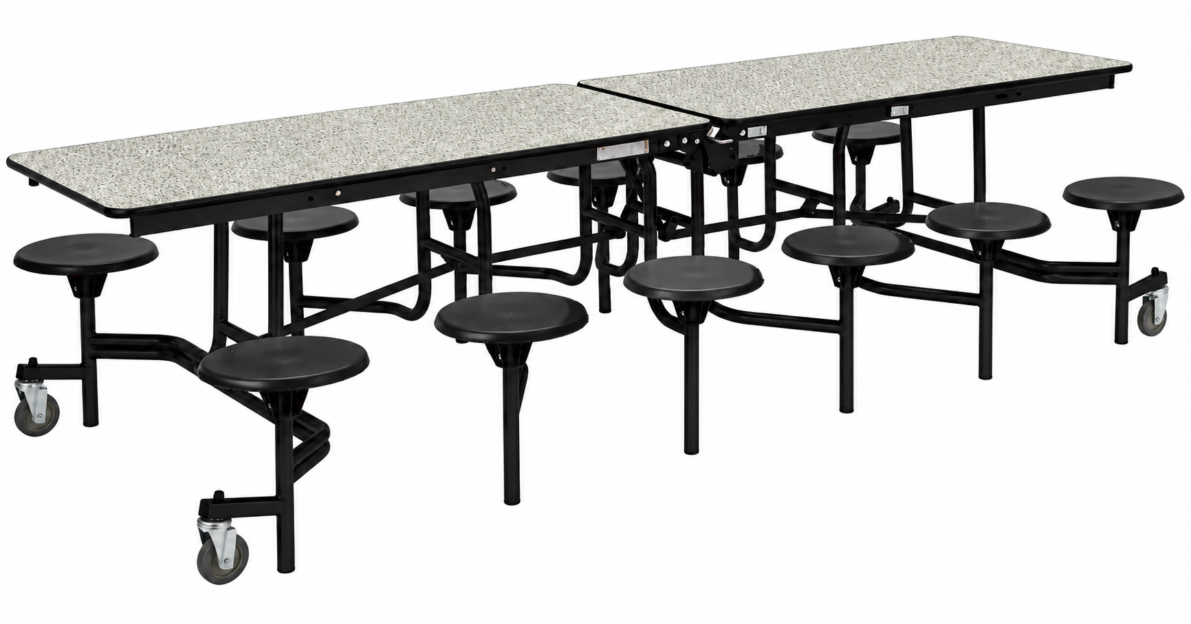 Mobile Cafeteria Table — 10 ft — 12 Stools — Grey Nebula / Black