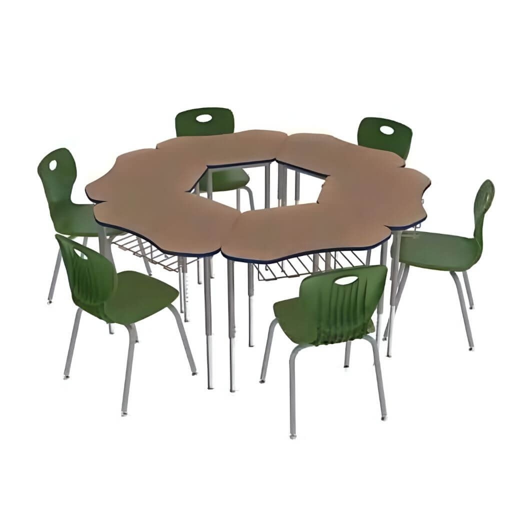 Hex Collaborative Table Set with Rolling Chairs and Basket