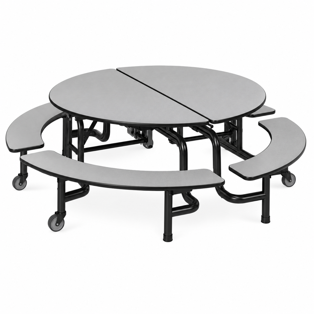 Round Folding Cafeteria Table — 59" with Curved Benches