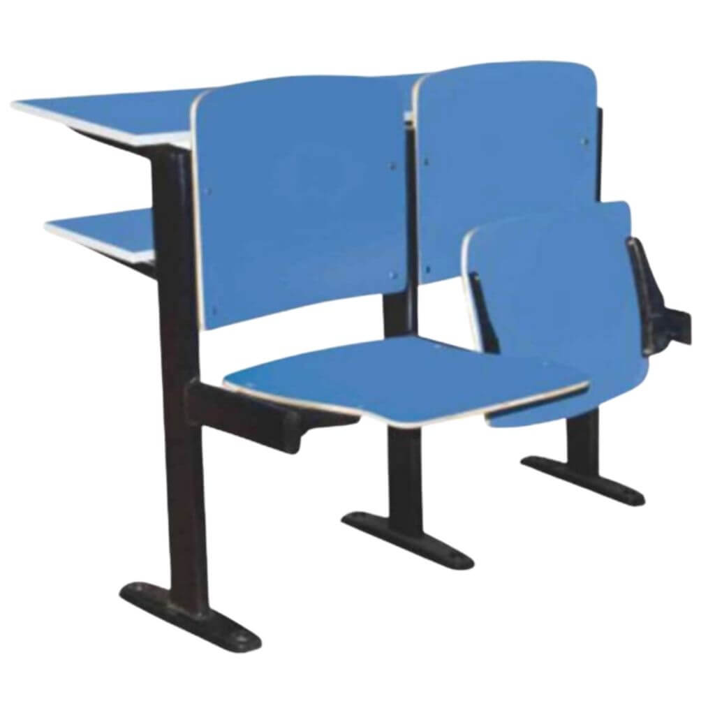 Blue 2-Seat Lecture Hall Desk with Dual Writing Surfaces