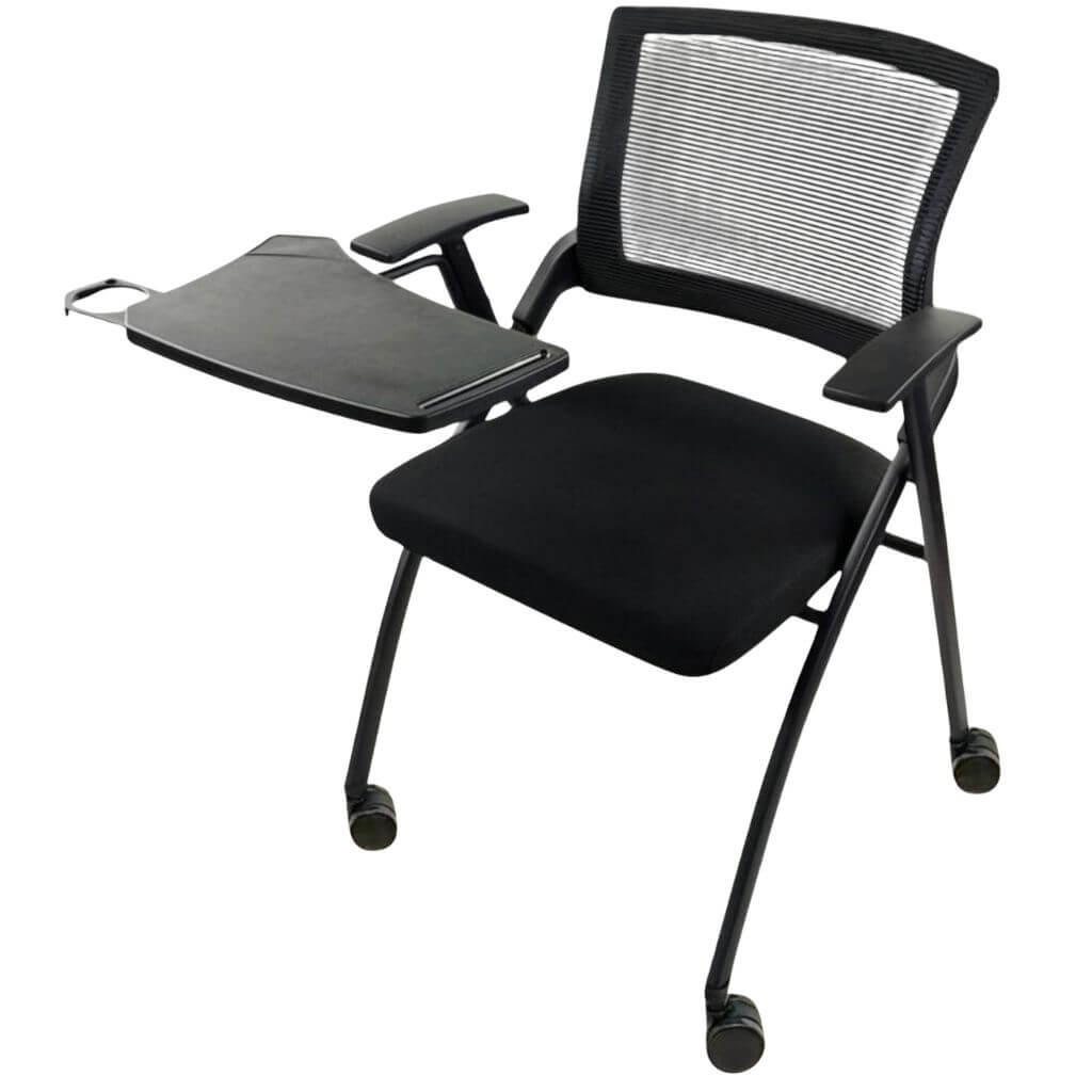 Black Rolling Mesh Training Chair with Tablet Arm