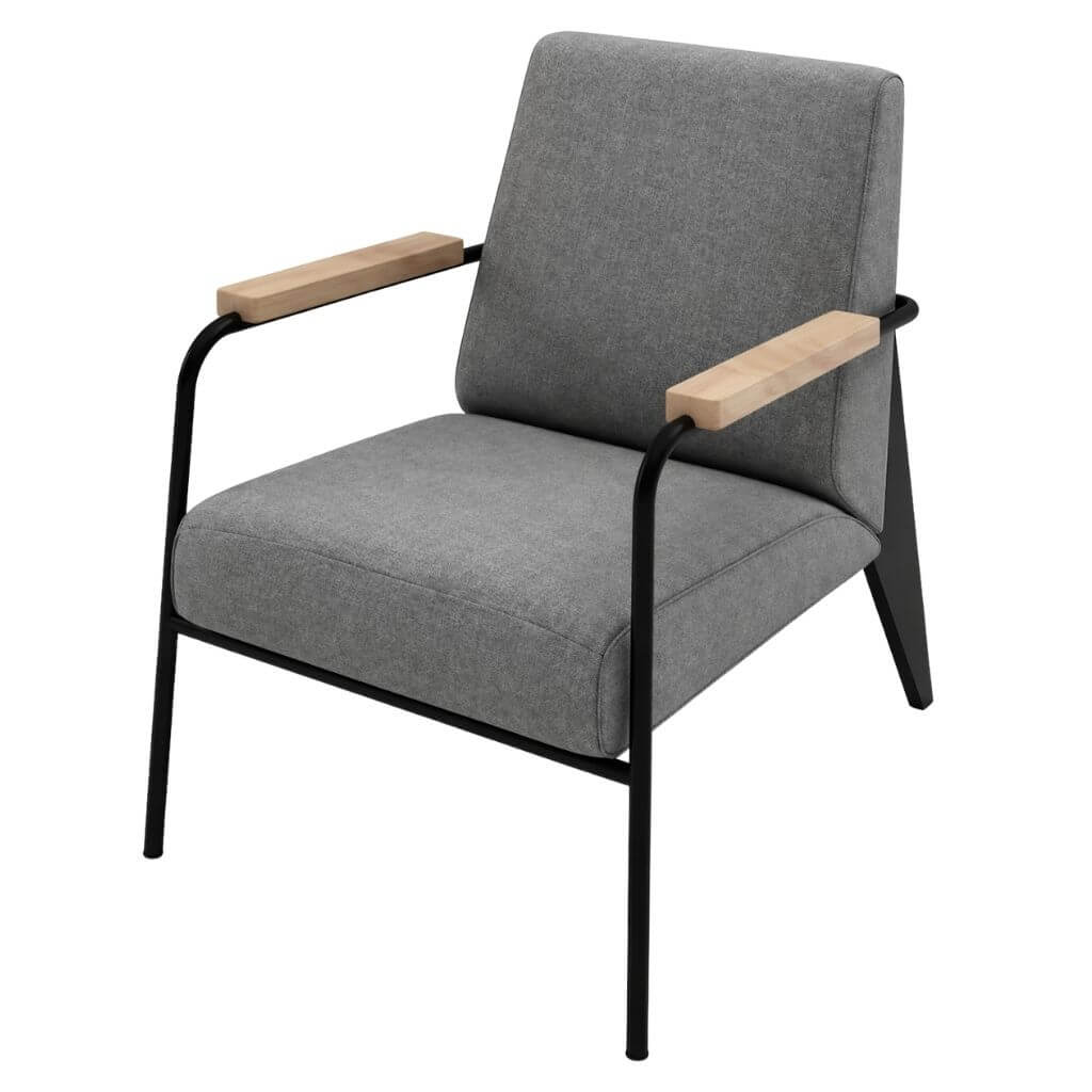 Gray Lounge Chair with Wood Armrests