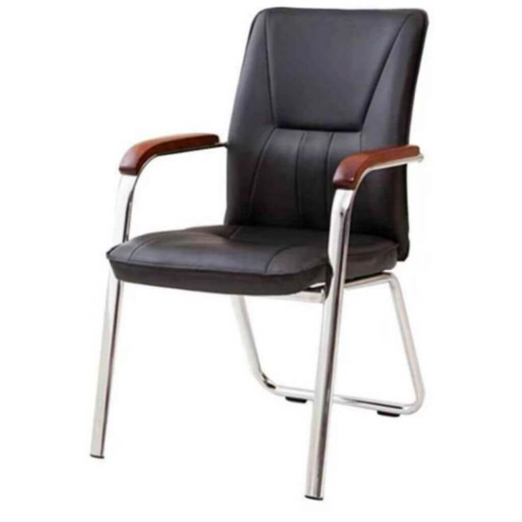 Black Executive Guest Chair with Wood Armrests