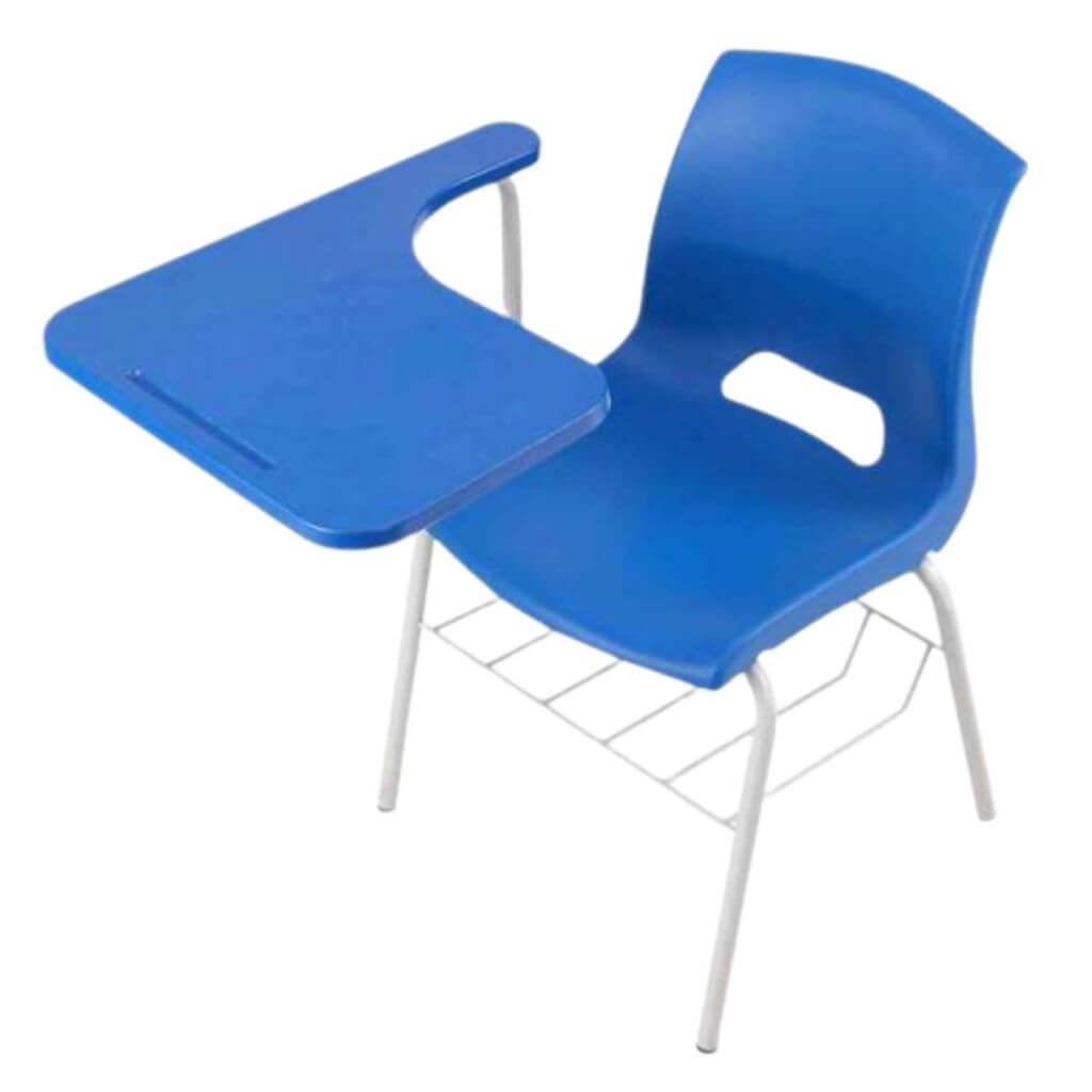 Blue Left-Hand Shell Combo Desk with Wire Book Basket