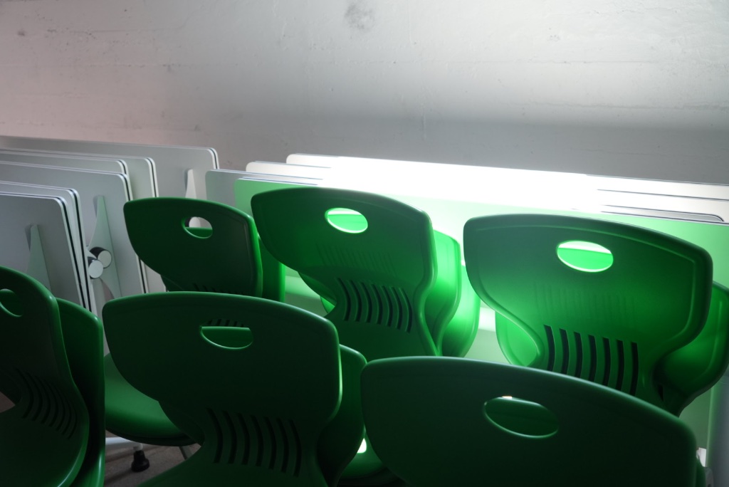 Green classroom chairs