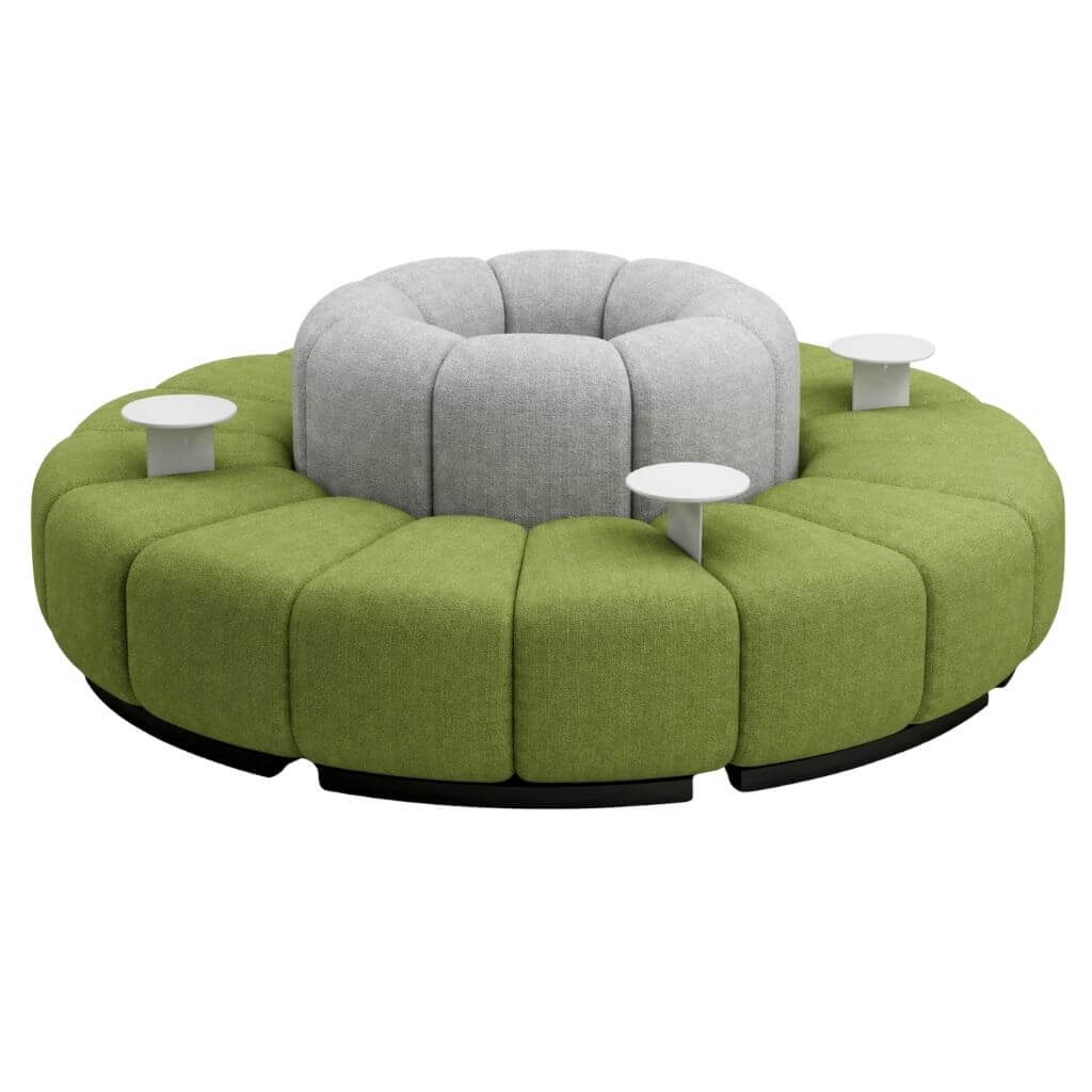 Green Circular Ribbed Lounge Seating with Gray Inner Backrest and Tables
