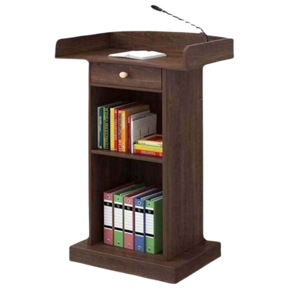 Dark Wood Lectern Podium with Bookshelf