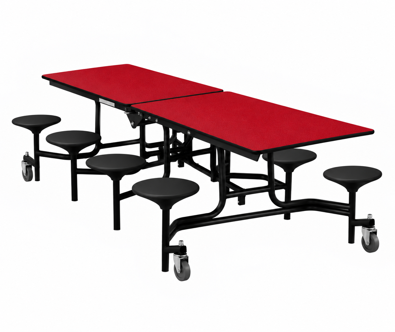Mobile Cafeteria Table — 8 ft — 8 Stools — Red / Black