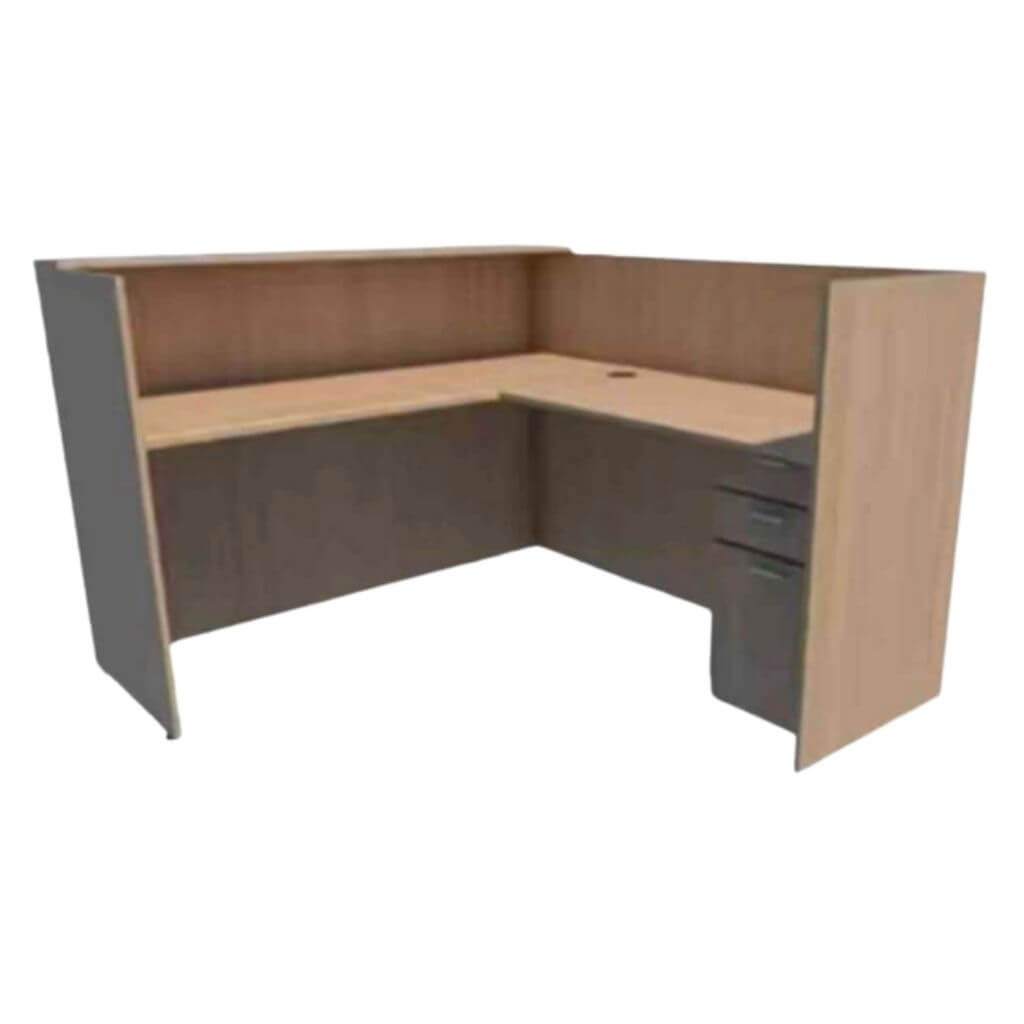 Natural L-Shaped Reception Desk with Drawer Pedestal