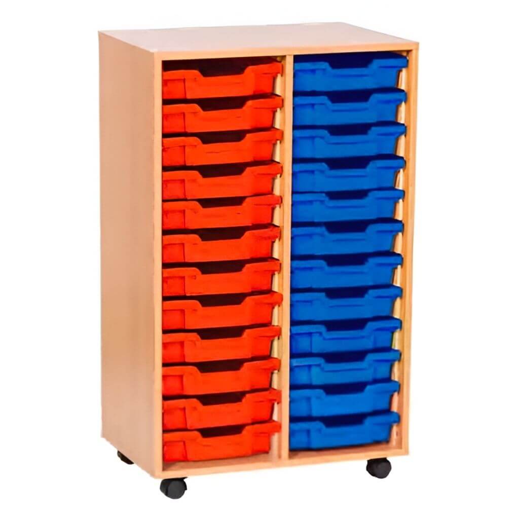 Tall Mobile Classroom Tray Storage Cart