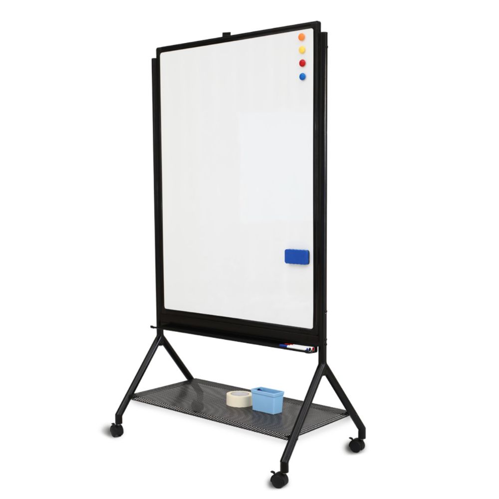 Mobile Double-Sided Rolling Whiteboard with Storage Shelf