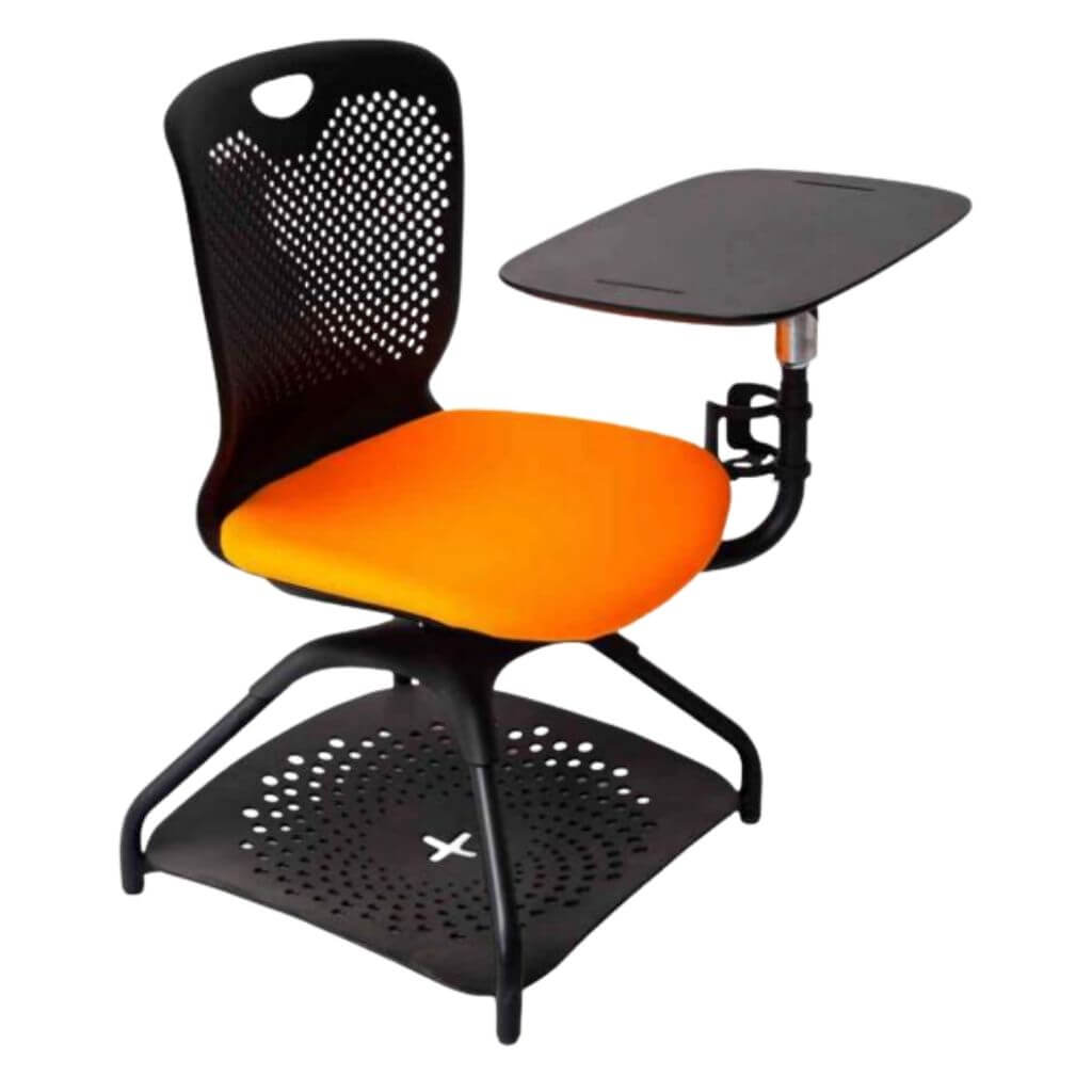 Black Perforated Back Combo Desk with Orange Seat and Storage Tray
