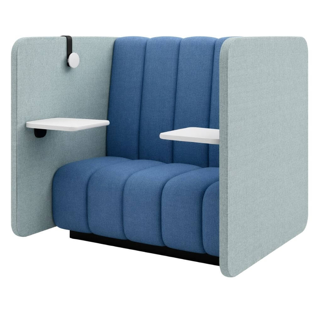 Blue Ribbed Mobile Privacy Lounge Chair with Tablet Arms