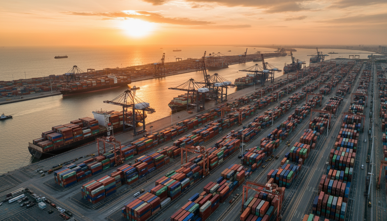 Global shipping port with cargo containers