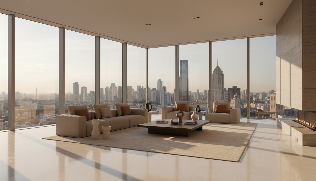 Luxury interior with expansive city views