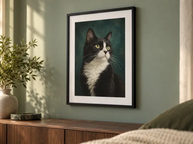Framed poster on a wall