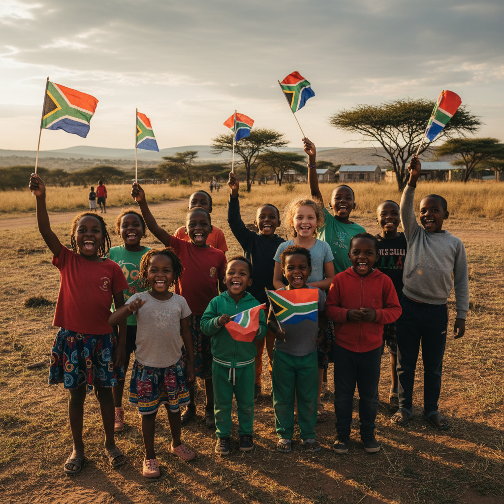South African children with flags