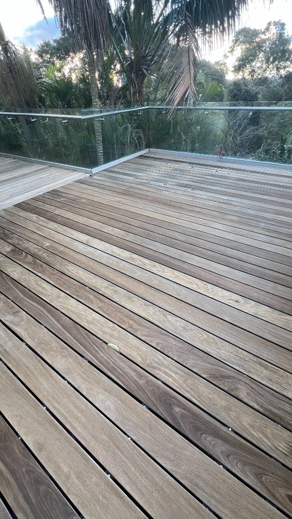 Merbau deck during sanding restoration Earlwood - fresh timber exposed
