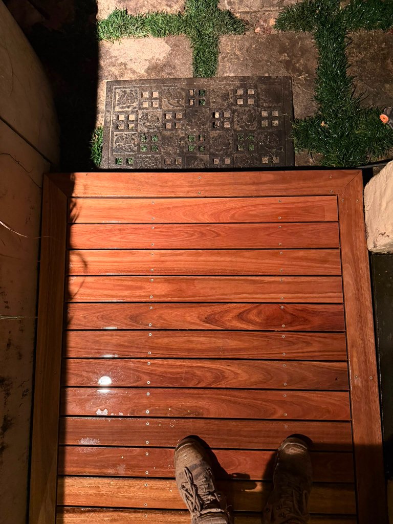 Spotted Gum entrance step with stainless screws
