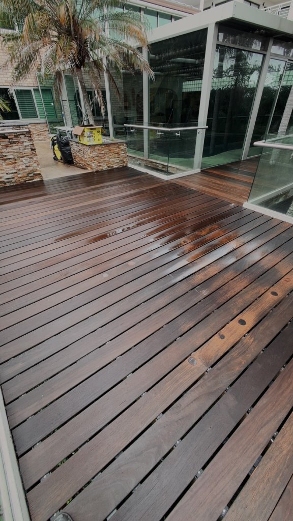 Hardwood deck restored glass balustrade Sydney Inner West