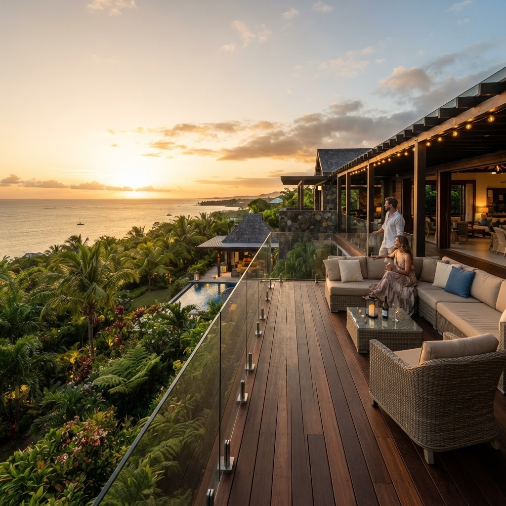 Elevated timber deck with ocean view