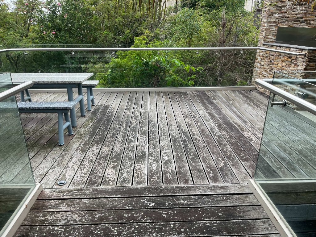 Merbau deck before restoration Earlwood Sydney - grey weathered boards