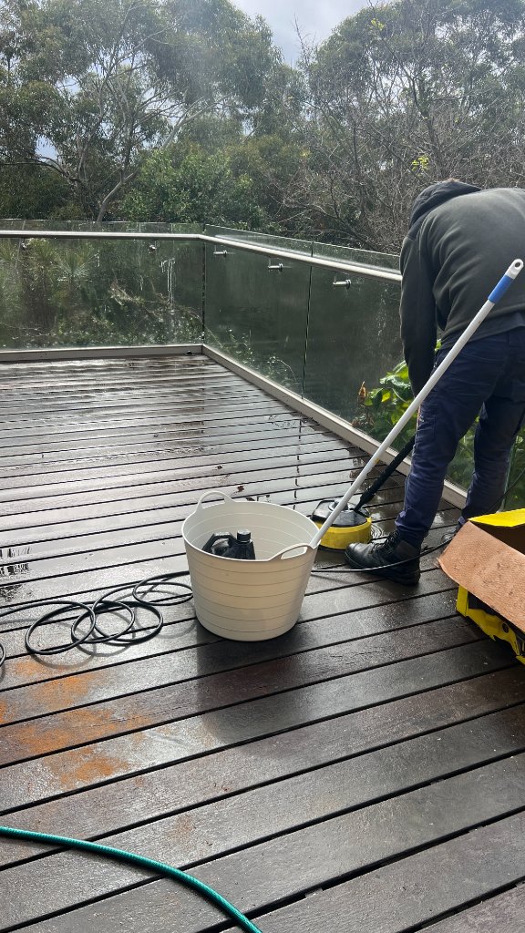 Deck pressure cleaning in progress - 5 Star Decking Earlwood