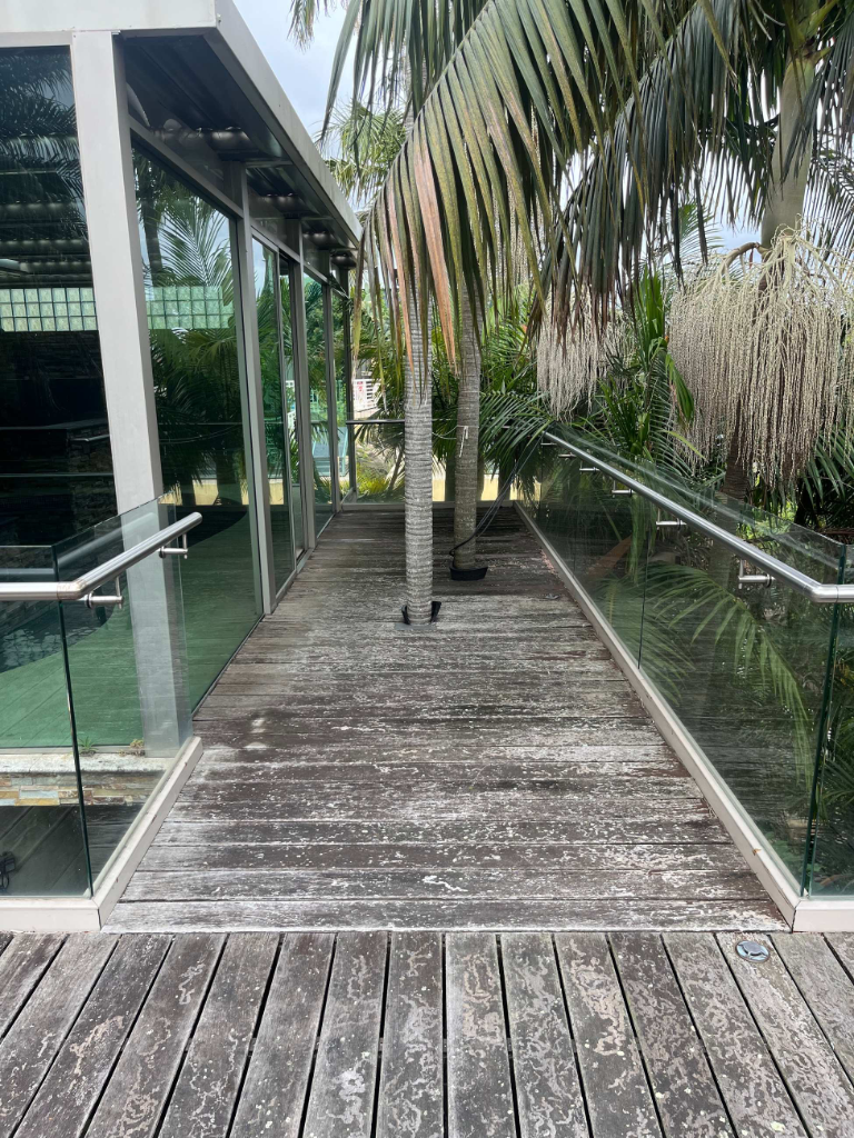 Merbau deck walkway before sanding Earlwood - old oil flaking