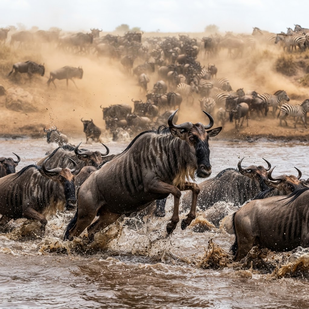 The dramatic Great Migration river crossing in the Masai Mara.