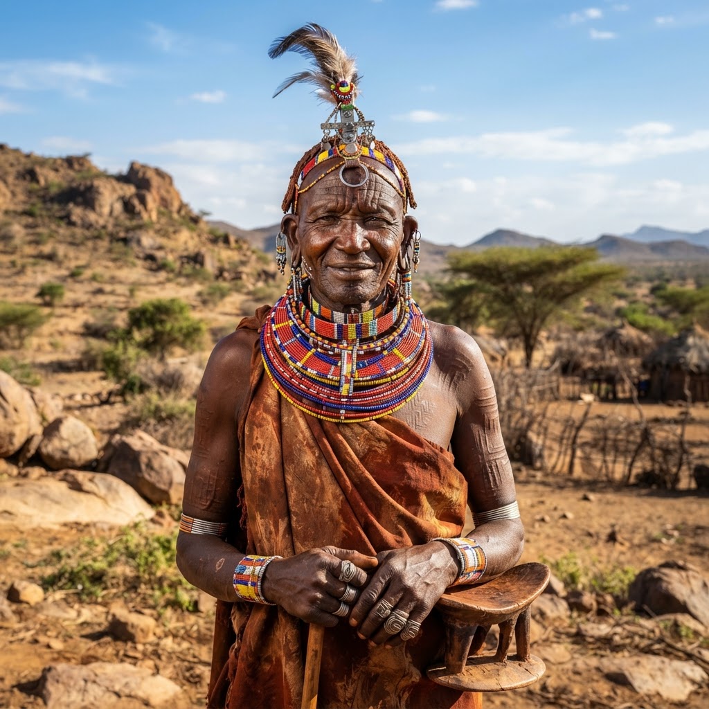 Turkana tribal member in traditional attire