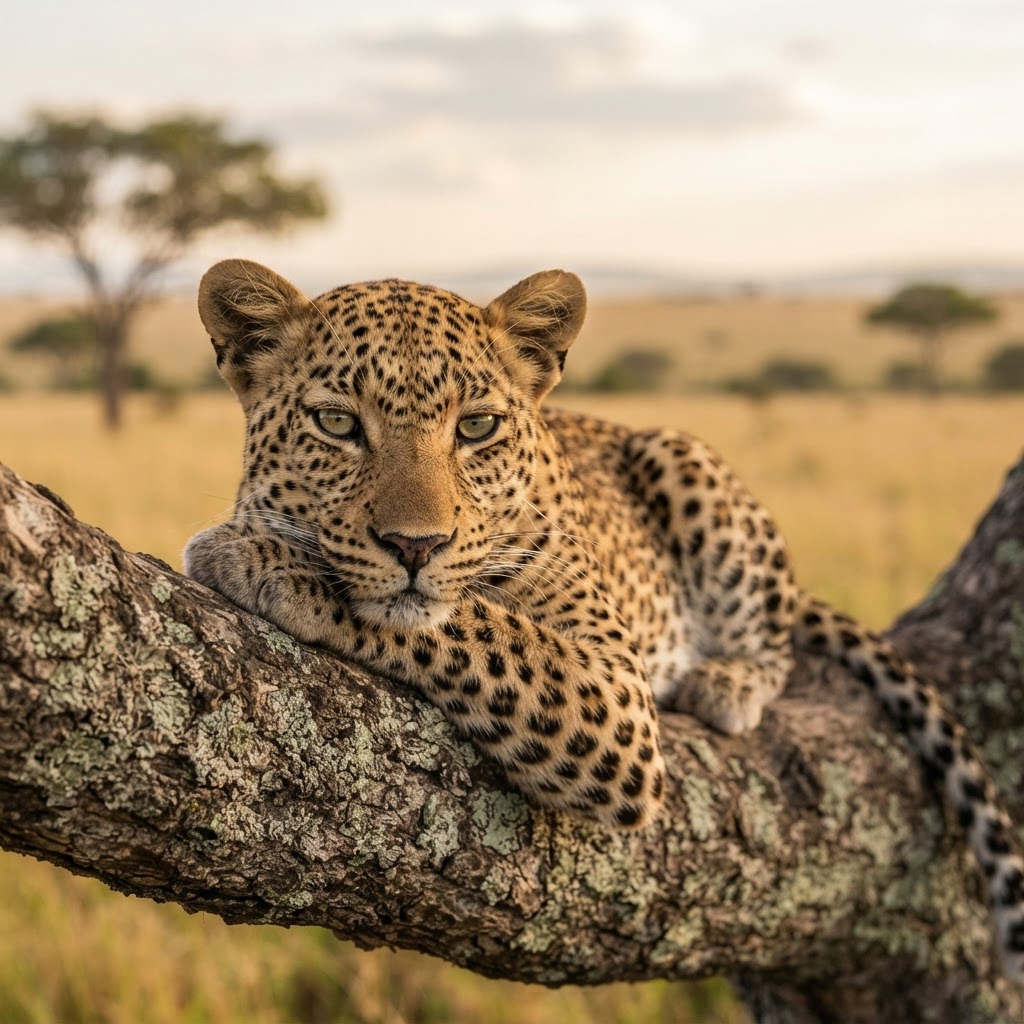 Leopard resting on an acacia tree in Kruger
