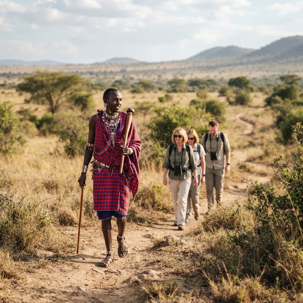 Expert Maasai guide leading a walking safari in Kenya